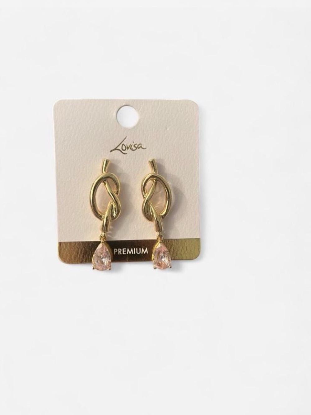Lovisa Gold Knot Earrings with Pink Teardrop Crystal